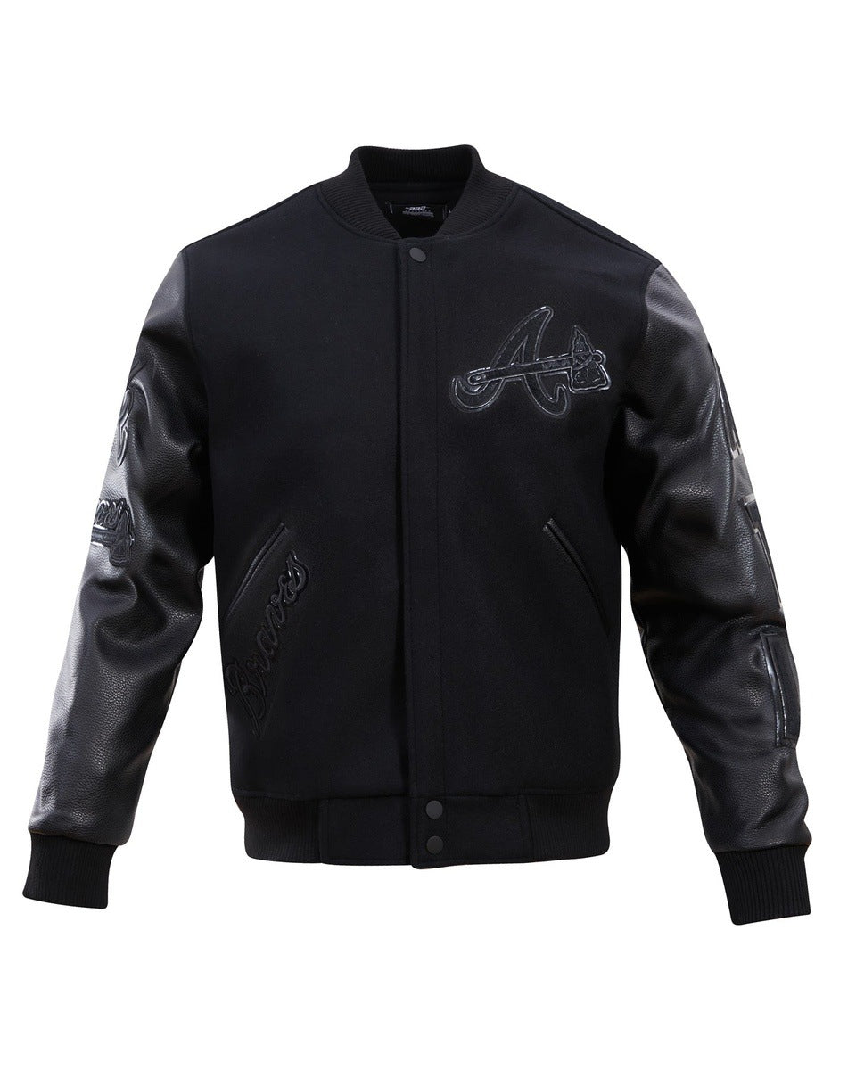 MLB ATLANTA BRAVES TRIPLE BLACK BLOUSON COLLÉGIAL POUR HOMME (NOIR)
