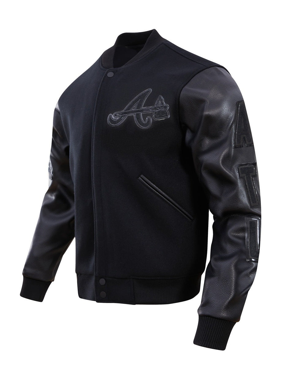 MLB ATLANTA BRAVES TRIPLE BLACK MEN'S VARSITY JACKET (BLACK)