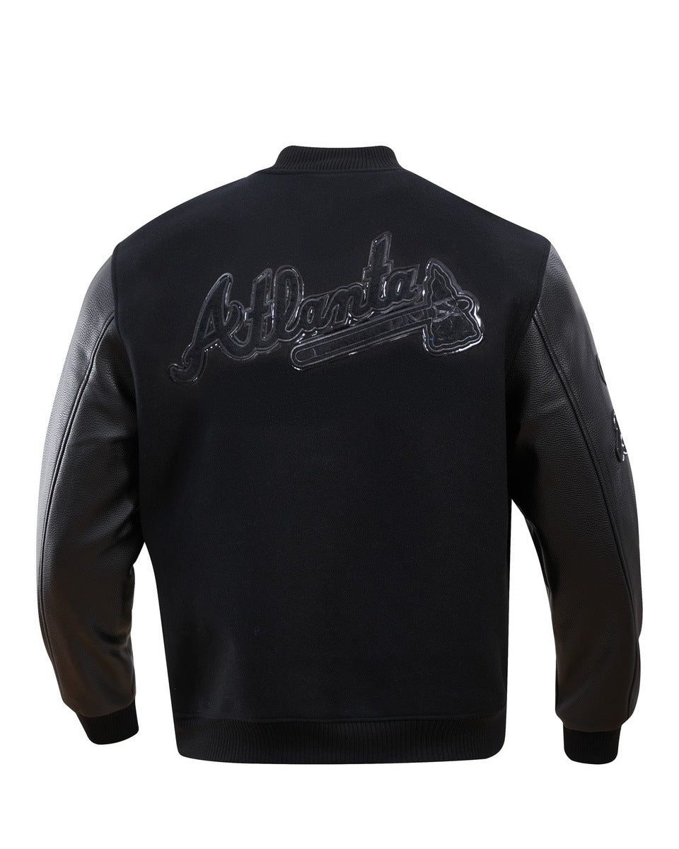 MLB ATLANTA BRAVES TRIPLE BLACK MEN'S VARSITY JACKET (BLACK)