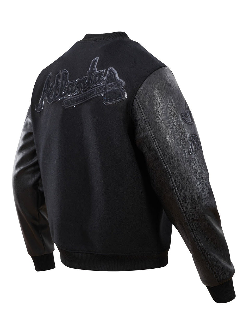 MLB ATLANTA BRAVES TRIPLE BLACK MEN'S VARSITY JACKET (BLACK)