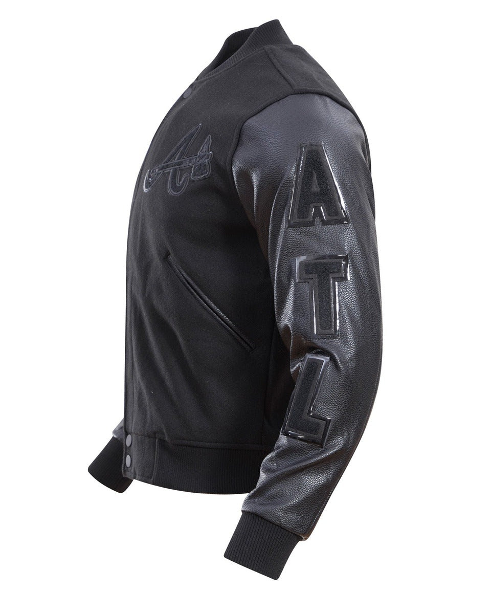 MLB ATLANTA BRAVES TRIPLE BLACK MEN'S VARSITY JACKET (BLACK)