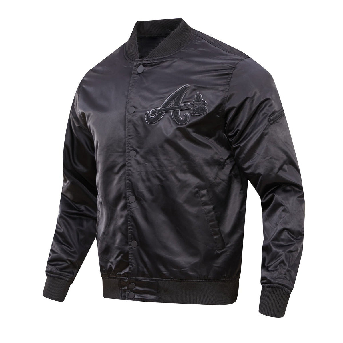 MLB ATLANTA BRAVES TRIPLE BLACK LOGO MEN'S SATIN JACKET (BLACK)