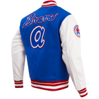 MLB ATLANTA BRAVES RETRO CLASSIC BLOUSON COLLÉGIAL EN LAINE À BORDS CÔTELÉS POUR HOMME (BLEU ROYAL/ROUGE)