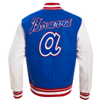 MLB ATLANTA BRAVES RETRO CLASSIC BLOUSON COLLÉGIAL EN LAINE À BORDS CÔTELÉS POUR HOMME (BLEU ROYAL/ROUGE)