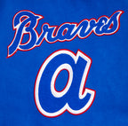 MLB ATLANTA BRAVES RETRO CLASSIC BLOUSON COLLÉGIAL EN LAINE À BORDS CÔTELÉS POUR HOMME (BLEU ROYAL/ROUGE)