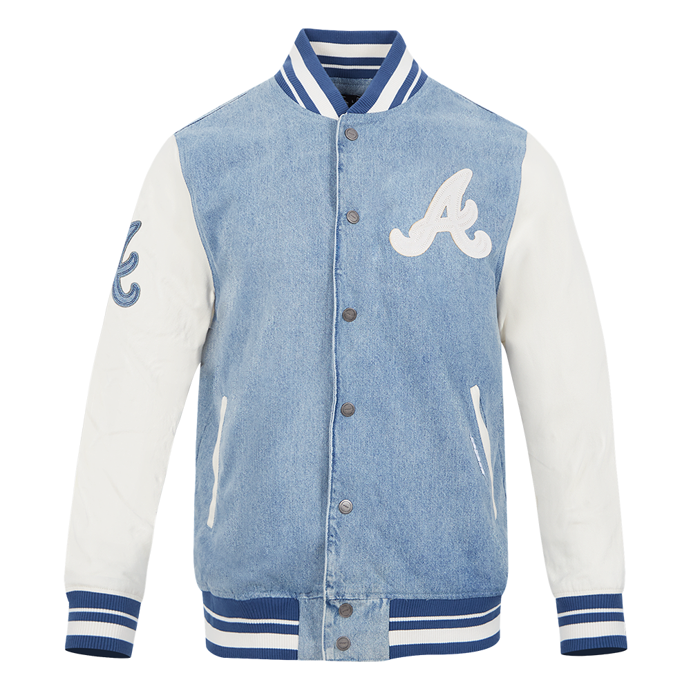 MLB ATLANTA BRAVES VARSITY BLUES BLOUSON COLLÉGIAL EN DENIM POUR HOMME (DENIM/LIN)