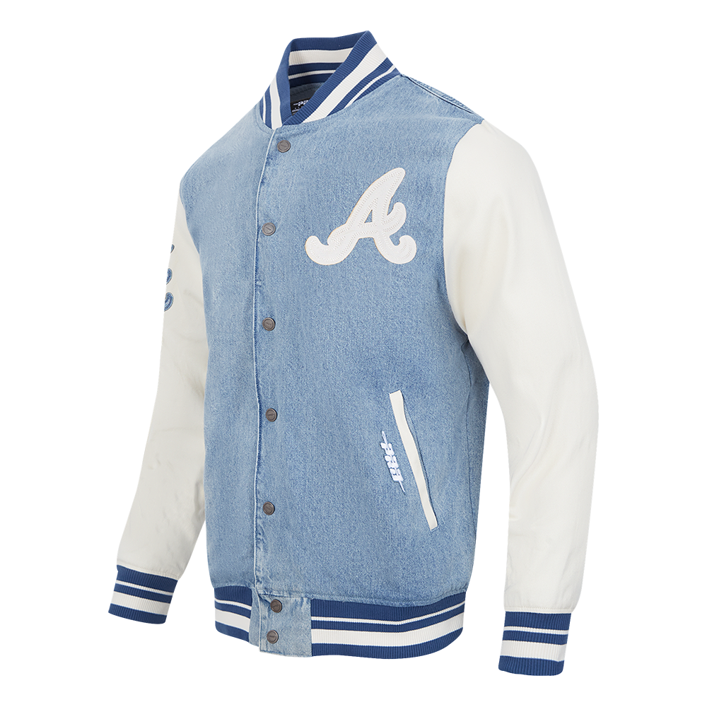 MLB ATLANTA BRAVES VARSITY BLUES MEN'S DENIM VARSITY JACKET (DENIM/LINEN)