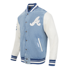 MLB ATLANTA BRAVES VARSITY BLUES MEN'S DENIM VARSITY JACKET (DENIM/LINEN)