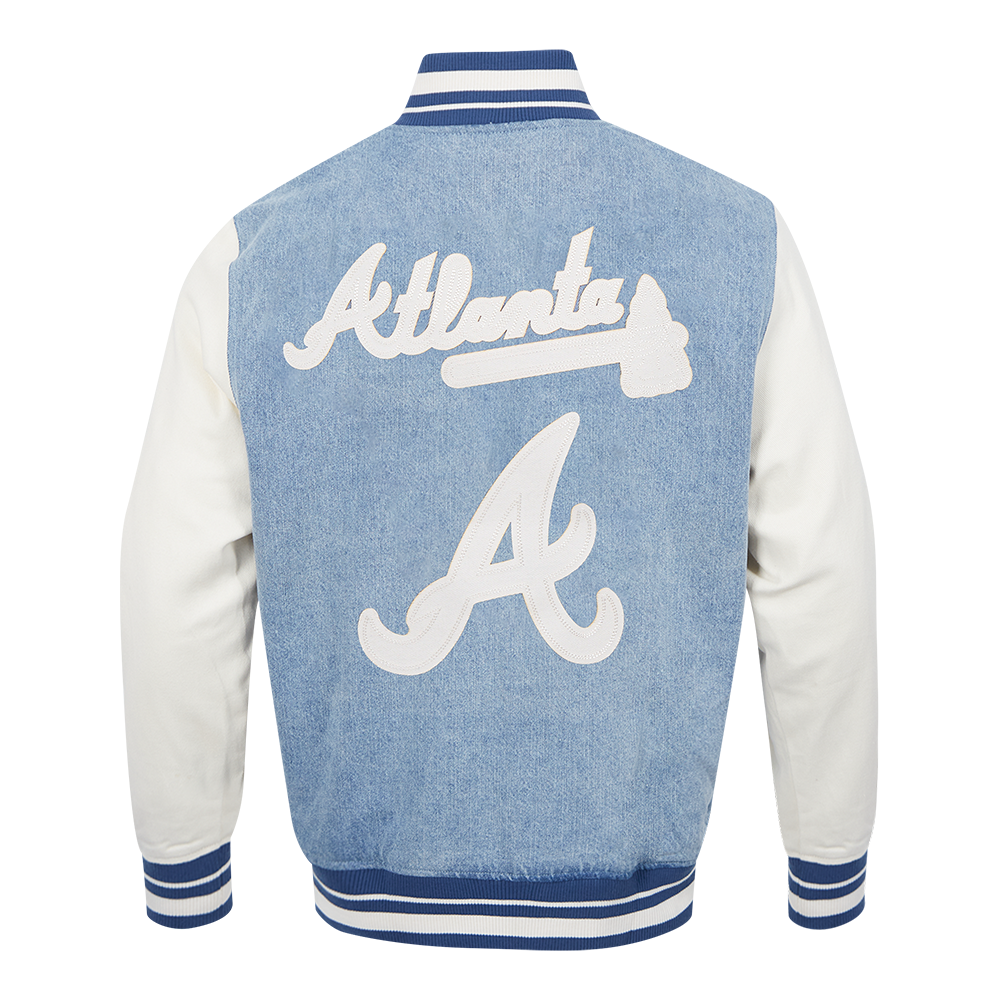 MLB ATLANTA BRAVES VARSITY BLUES MEN'S DENIM VARSITY JACKET (DENIM/LINEN)