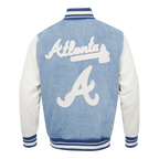 MLB ATLANTA BRAVES VARSITY BLUES MEN'S DENIM VARSITY JACKET (DENIM/LINEN)