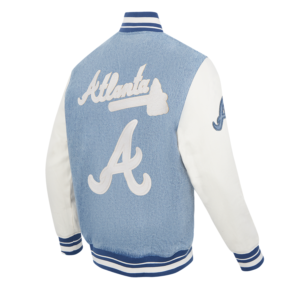 MLB ATLANTA BRAVES VARSITY BLUES MEN'S DENIM VARSITY JACKET (DENIM/LINEN)