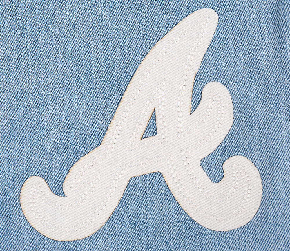 MLB ATLANTA BRAVES VARSITY BLUES MEN'S DENIM VARSITY JACKET (DENIM/LINEN)
