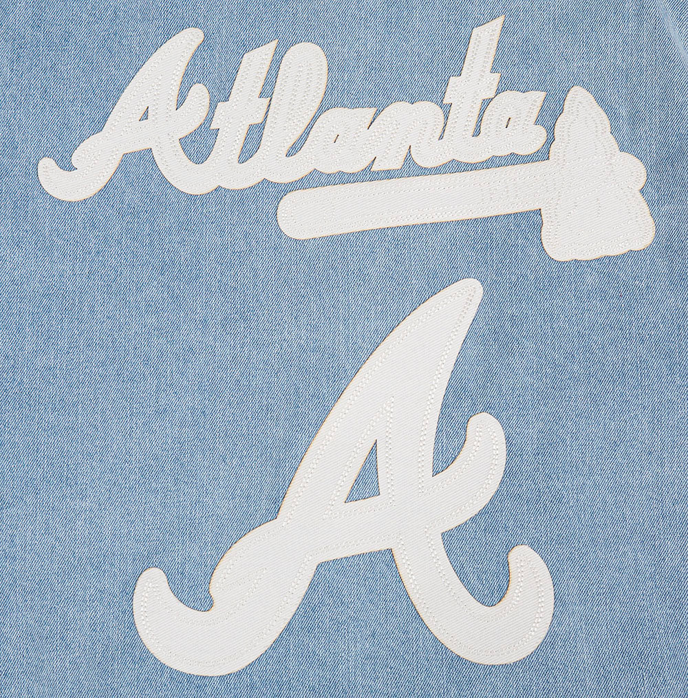 MLB ATLANTA BRAVES VARSITY BLUES MEN'S DENIM VARSITY JACKET (DENIM/LINEN)