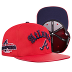 MLB ATLANTA BRAVES OLD ENGLISH CASQUETTE STRAPBACK EN CUIR À SIX PANNEAUX POUR UNISEXE (ROUGE)