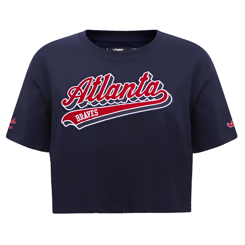 MLB ATLANTA BRAVES SCRIPT TAIL WOMEN'S SINGLE JERSEY BOXY TOP (MIDNIGHT NAVY)