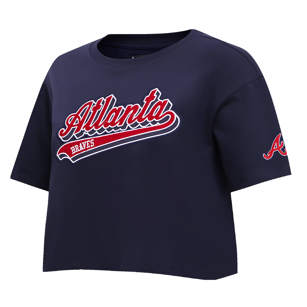 MLB ATLANTA BRAVES SCRIPT TAIL WOMEN'S SINGLE JERSEY BOXY TOP (MIDNIGHT NAVY)