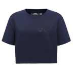 MLB ATLANTA BRAVES TRIPLE TONAL T-SHIRT EN JERSEY SIMPLE À COUPE CARRÉE POUR FEMME (MARINE MINUIT)