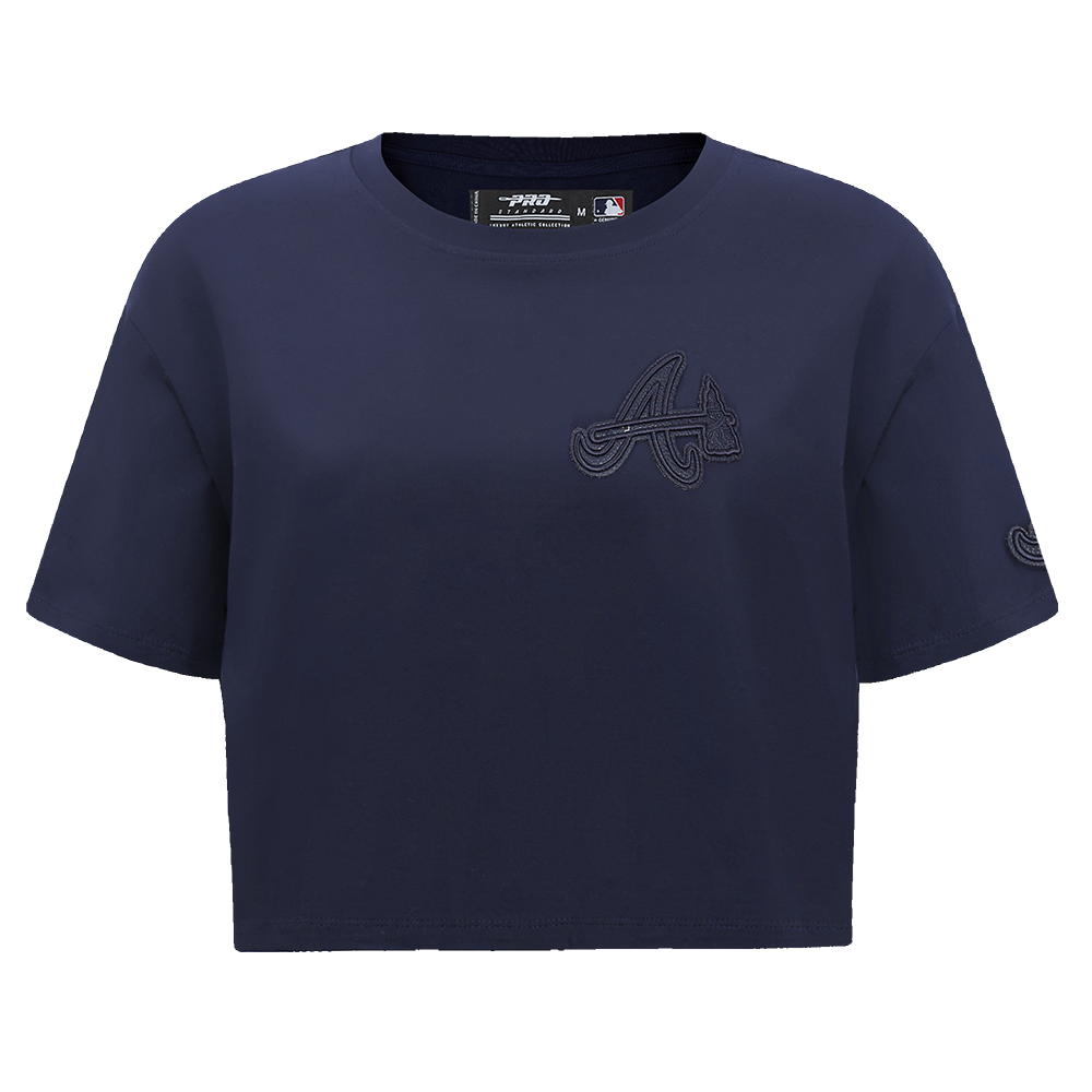 MLB ATLANTA BRAVES TRIPLE TONAL T-SHIRT EN JERSEY SIMPLE À COUPE CARRÉE POUR FEMME (MARINE MINUIT)