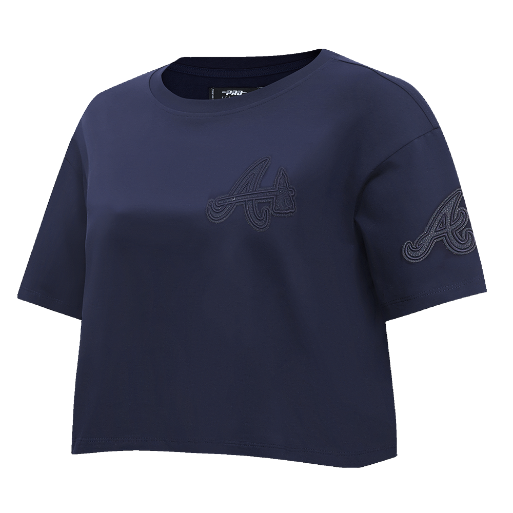 MLB ATLANTA BRAVES TRIPLE TONAL T-SHIRT EN JERSEY SIMPLE À COUPE CARRÉE POUR FEMME (MARINE MINUIT)