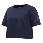 MLB ATLANTA BRAVES TRIPLE TONAL T-SHIRT EN JERSEY SIMPLE À COUPE CARRÉE POUR FEMME (MARINE MINUIT)