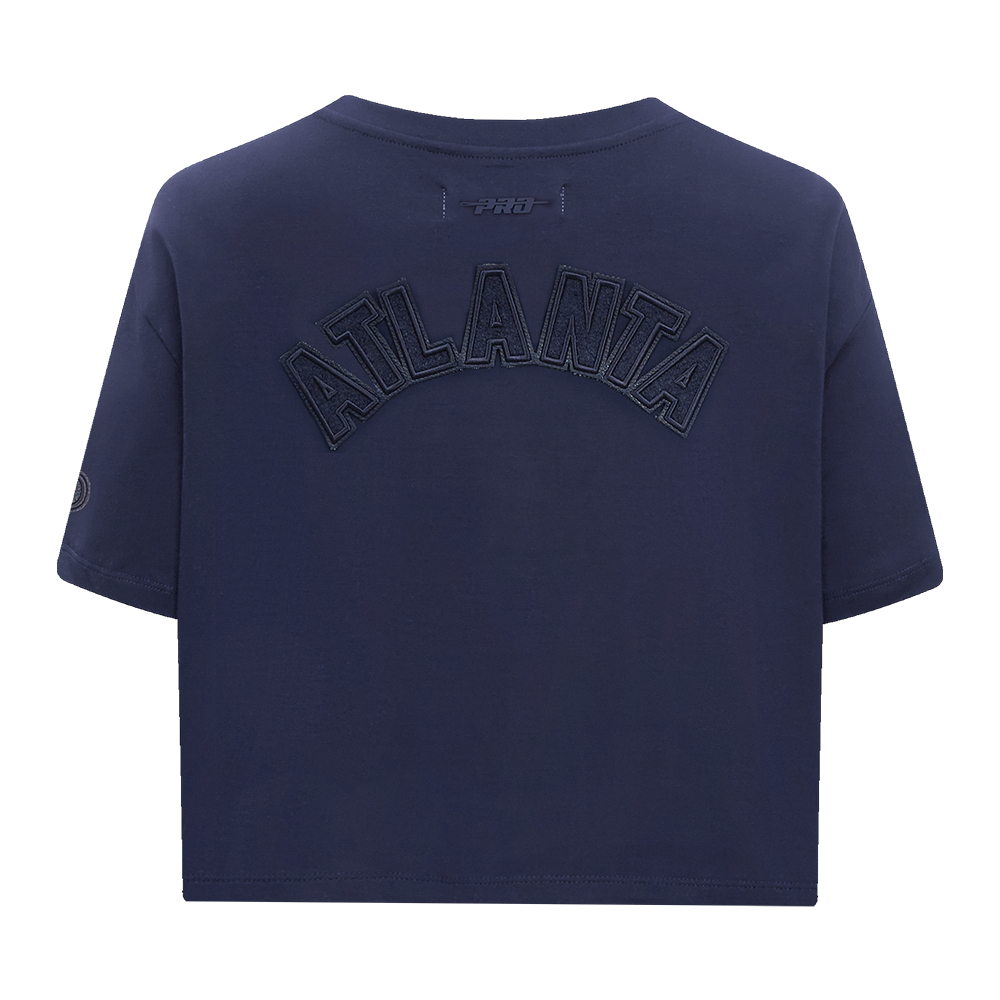 MLB ATLANTA BRAVES TRIPLE TONAL T-SHIRT EN JERSEY SIMPLE À COUPE CARRÉE POUR FEMME (MARINE MINUIT)