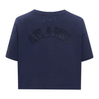 MLB ATLANTA BRAVES TRIPLE TONAL T-SHIRT EN JERSEY SIMPLE À COUPE CARRÉE POUR FEMME (MARINE MINUIT)