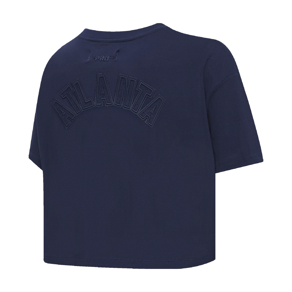 MLB ATLANTA BRAVES TRIPLE TONAL T-SHIRT EN JERSEY SIMPLE À COUPE CARRÉE POUR FEMME (MARINE MINUIT)