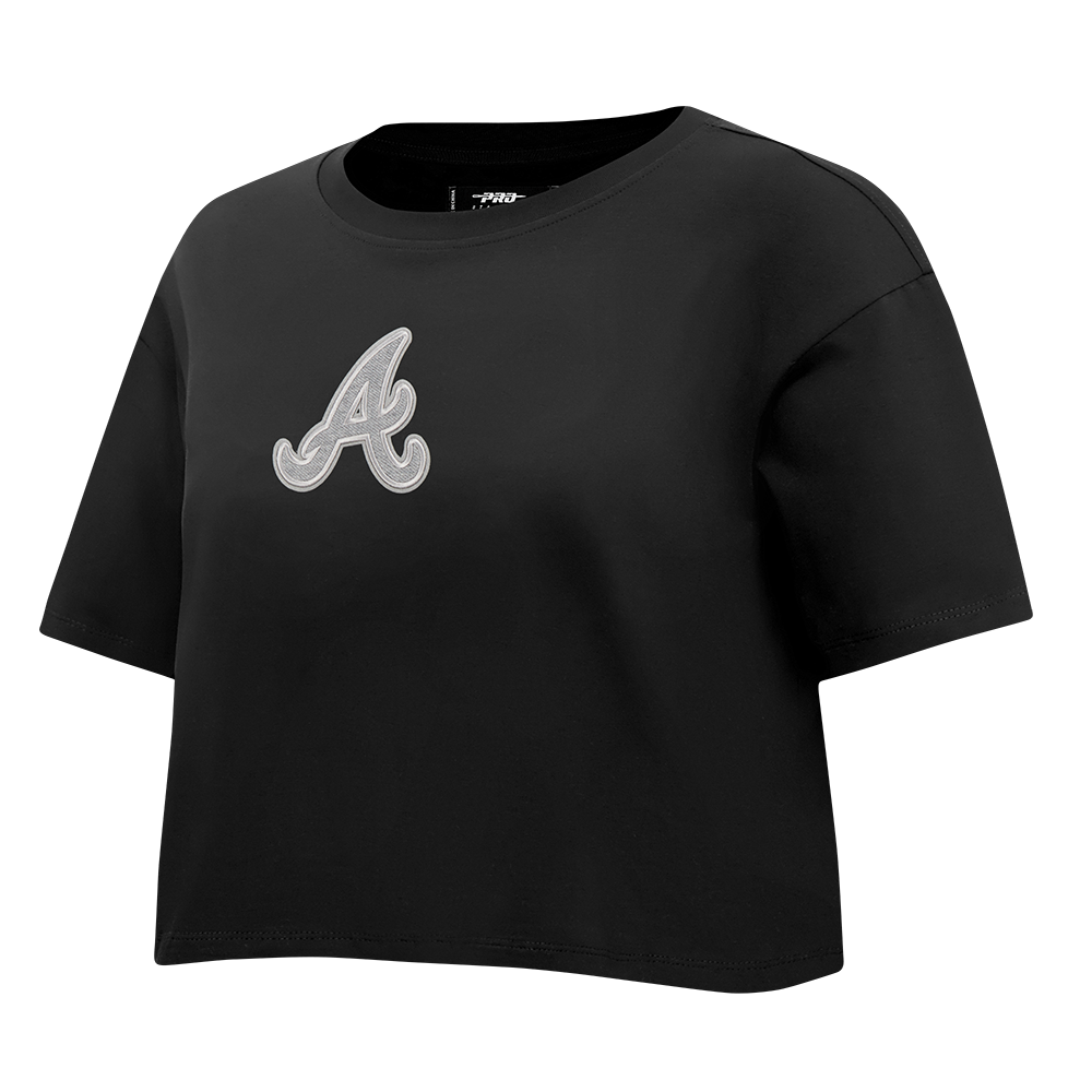MLB ATLANTA BRAVES REVERSE FRENCH TERRY WOMEN'S SINGLE JERSEY BOXY TOP (BLACK)