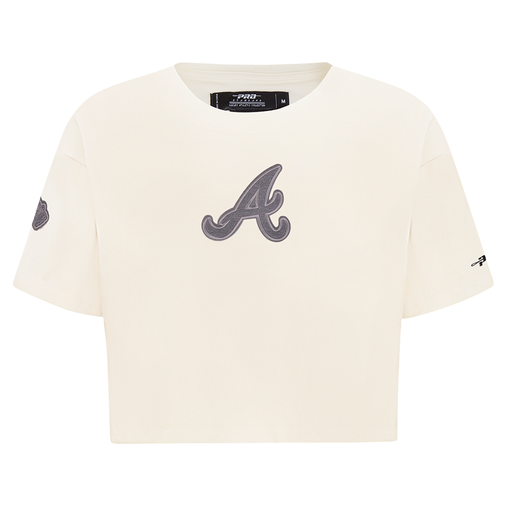 MLB ATLANTA BRAVES REVERSE FRENCH TERRY HAUT EN JERSEY SIMPLE À COUPE CARRÉE POUR FEMME (COQUILLE D'ŒUF)