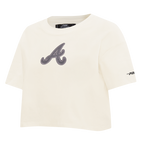 MLB ATLANTA BRAVES REVERSE FRENCH TERRY HAUT EN JERSEY SIMPLE À COUPE CARRÉE POUR FEMME (COQUILLE D'ŒUF)