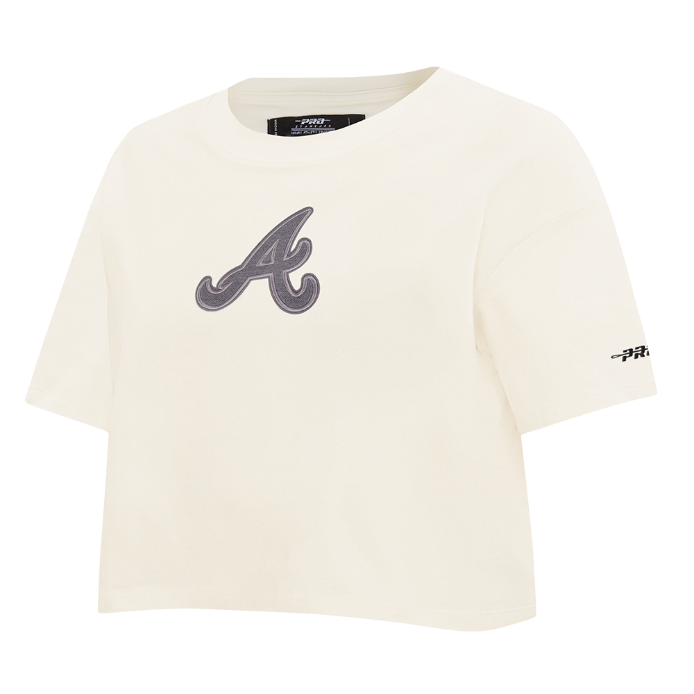 MLB ATLANTA BRAVES REVERSE FRENCH TERRY WOMEN'S SINGLE JERSEY BOXY TOP (EGGSHELL)