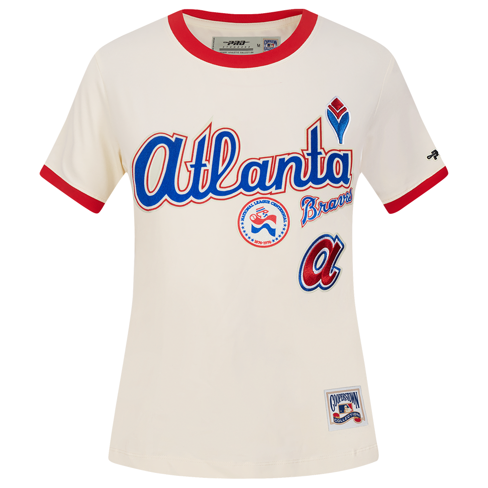 MLB ATLANTA BRAVES RETRO CASCADE HAUT À BORDURES CONTRASTANTES POUR FEMME (COQUILLE D'ŒUF/ROUGE)