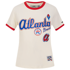 MLB ATLANTA BRAVES RETRO CASCADE HAUT À BORDURES CONTRASTANTES POUR FEMME (COQUILLE D'ŒUF/ROUGE)