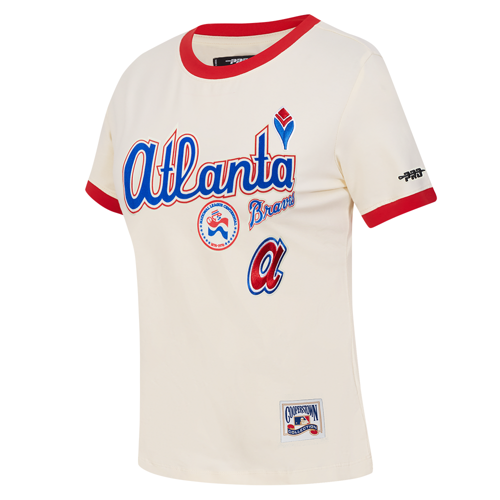 MLB ATLANTA BRAVES RETRO CASCADE HAUT À BORDURES CONTRASTANTES POUR FEMME (COQUILLE D'ŒUF/ROUGE)