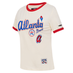 MLB ATLANTA BRAVES RETRO CASCADE HAUT À BORDURES CONTRASTANTES POUR FEMME (COQUILLE D'ŒUF/ROUGE)