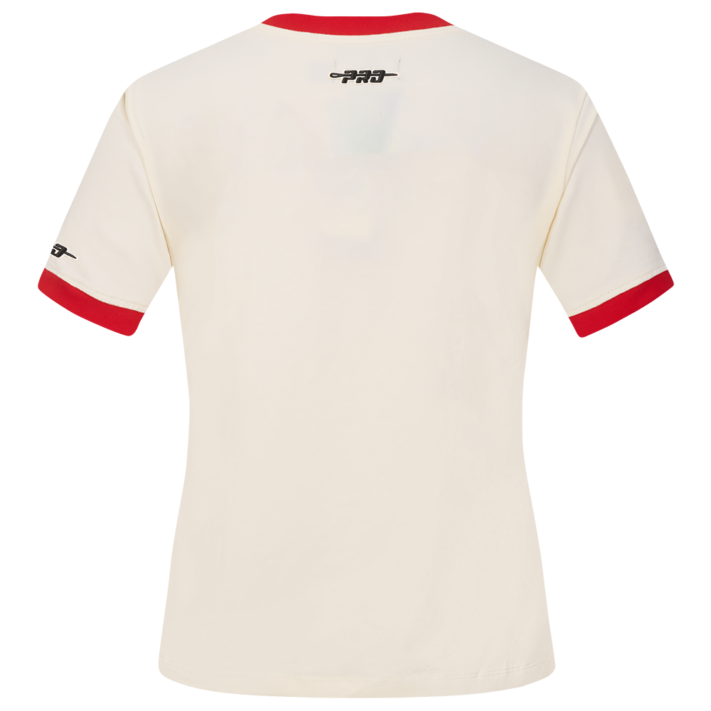 MLB ATLANTA BRAVES RETRO CASCADE HAUT À BORDURES CONTRASTANTES POUR FEMME (COQUILLE D'ŒUF/ROUGE)