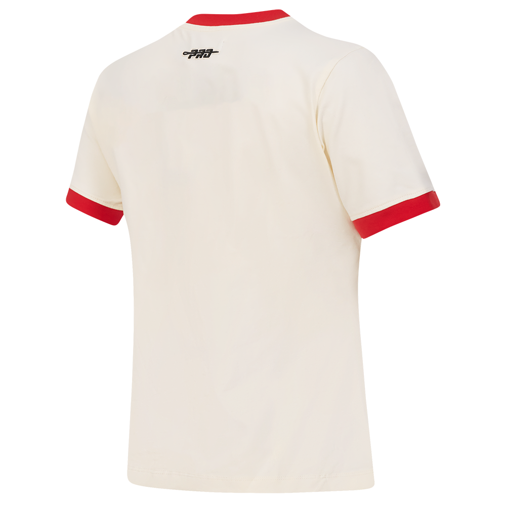 MLB ATLANTA BRAVES RETRO CASCADE HAUT À BORDURES CONTRASTANTES POUR FEMME (COQUILLE D'ŒUF/ROUGE)