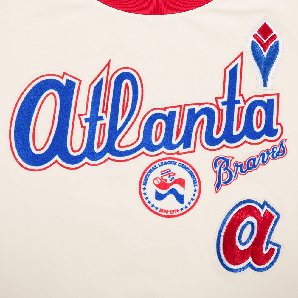 MLB ATLANTA BRAVES RETRO CASCADE HAUT À BORDURES CONTRASTANTES POUR FEMME (COQUILLE D'ŒUF/ROUGE)