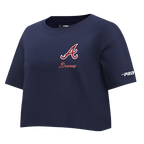 MLB ATLANTA BRAVES CLASSIC CHENILLE HAUT EN JERSEY SIMPLE À COUPE CARRÉE POUR FEMME (MARINE MINUIT)