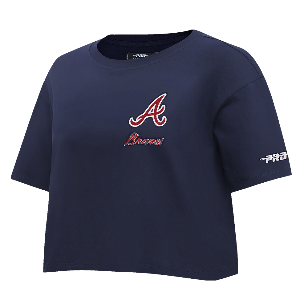 MLB ATLANTA BRAVES CLASSIC CHENILLE HAUT EN JERSEY SIMPLE À COUPE CARRÉE POUR FEMME (MARINE MINUIT)