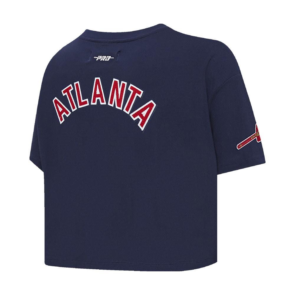 MLB ATLANTA BRAVES CLASSIC CHENILLE HAUT EN JERSEY SIMPLE À COUPE CARRÉE POUR FEMME (MARINE MINUIT)