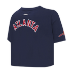 MLB ATLANTA BRAVES CLASSIC CHENILLE HAUT EN JERSEY SIMPLE À COUPE CARRÉE POUR FEMME (MARINE MINUIT)