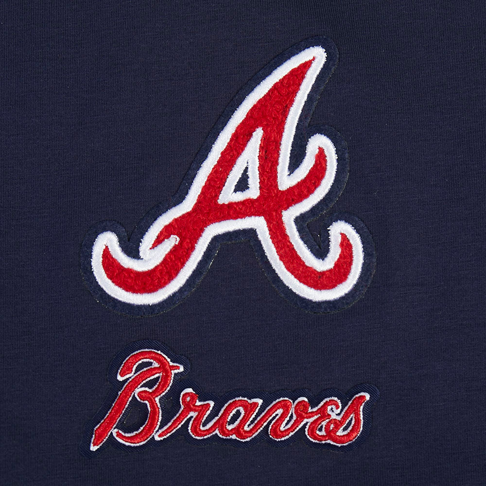 MLB ATLANTA BRAVES CLASSIC CHENILLE HAUT EN JERSEY SIMPLE À COUPE CARRÉE POUR FEMME (MARINE MINUIT)