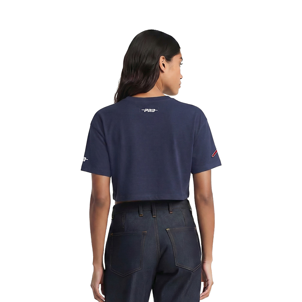 MLB ATLANTA BRAVES CLASSIC CHENILLE HAUT EN JERSEY SIMPLE À COUPE CARRÉE POUR FEMME (MARINE MINUIT)