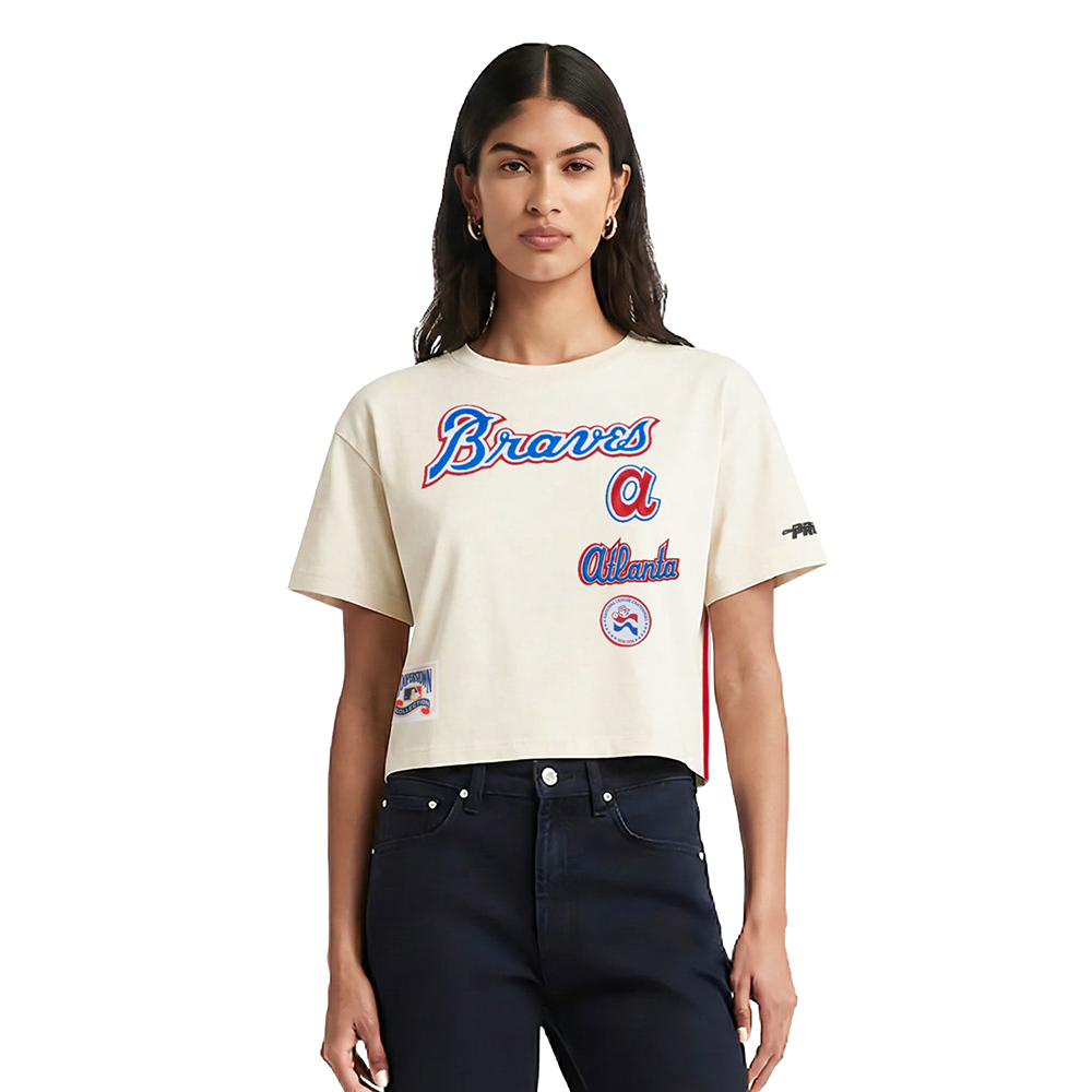 MLB ATLANTA BRAVES RETRO CLASSIC HAUT EN JERSEY SIMPLE À COUPE CARRÉE POUR FEMME (COQUILLE D'ŒUF)