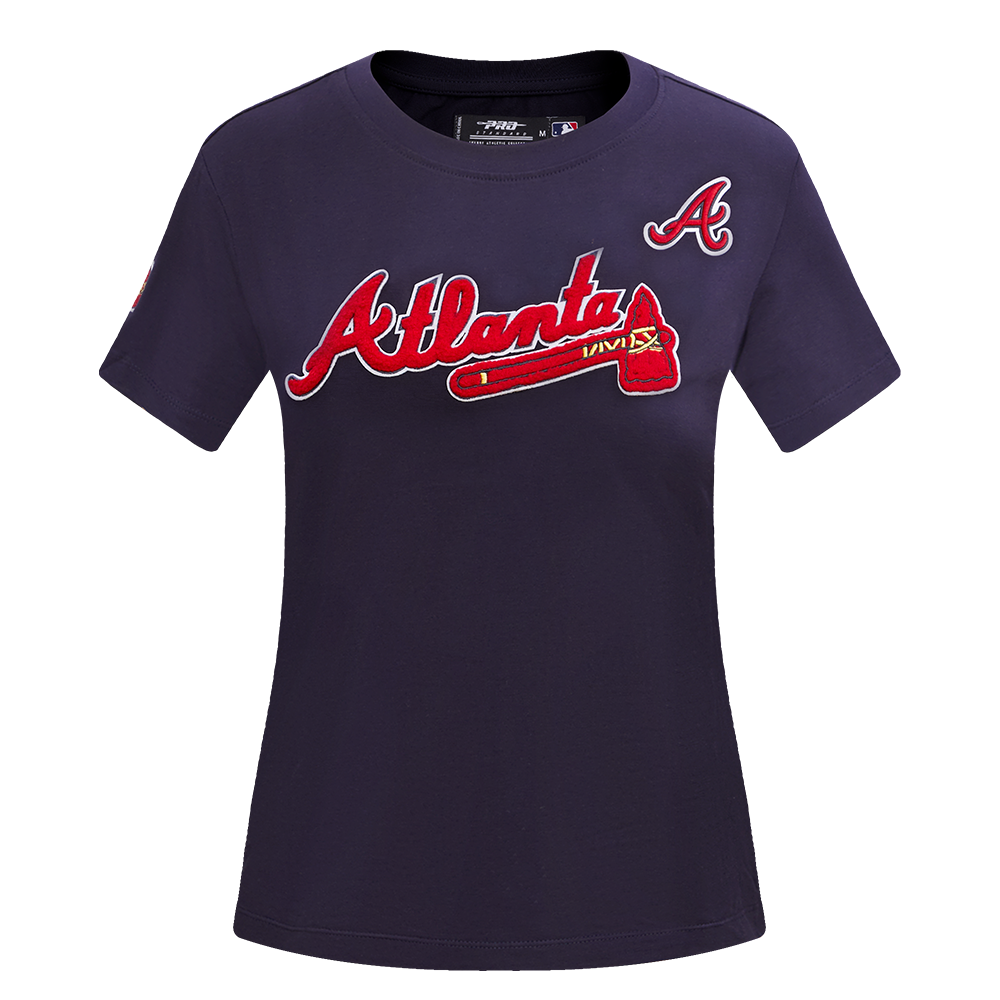MLB ATLANTA BRAVES CLASSIC HAUT AJUSTÉ EN JERSEY SIMPLE À MANCHES COURTES POUR FEMME (MARINE MINUIT)