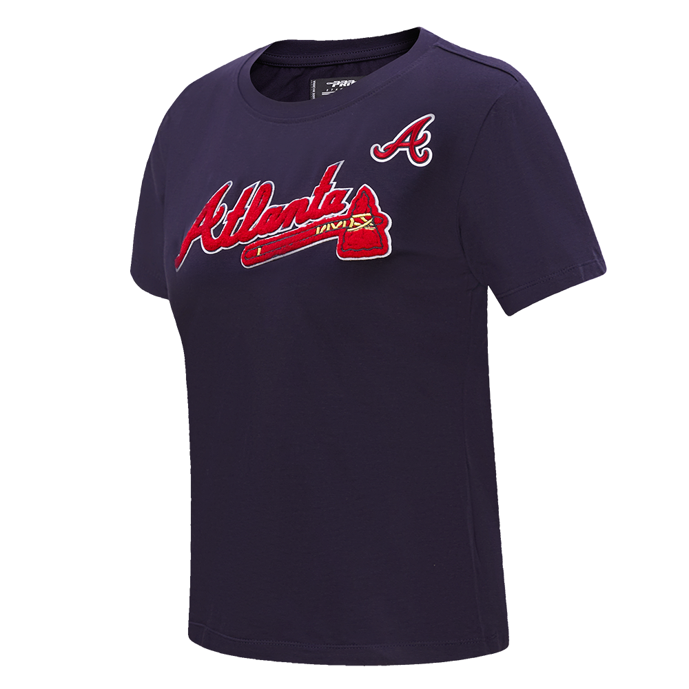 MLB ATLANTA BRAVES CLASSIC HAUT AJUSTÉ EN JERSEY SIMPLE À MANCHES COURTES POUR FEMME (MARINE MINUIT)
