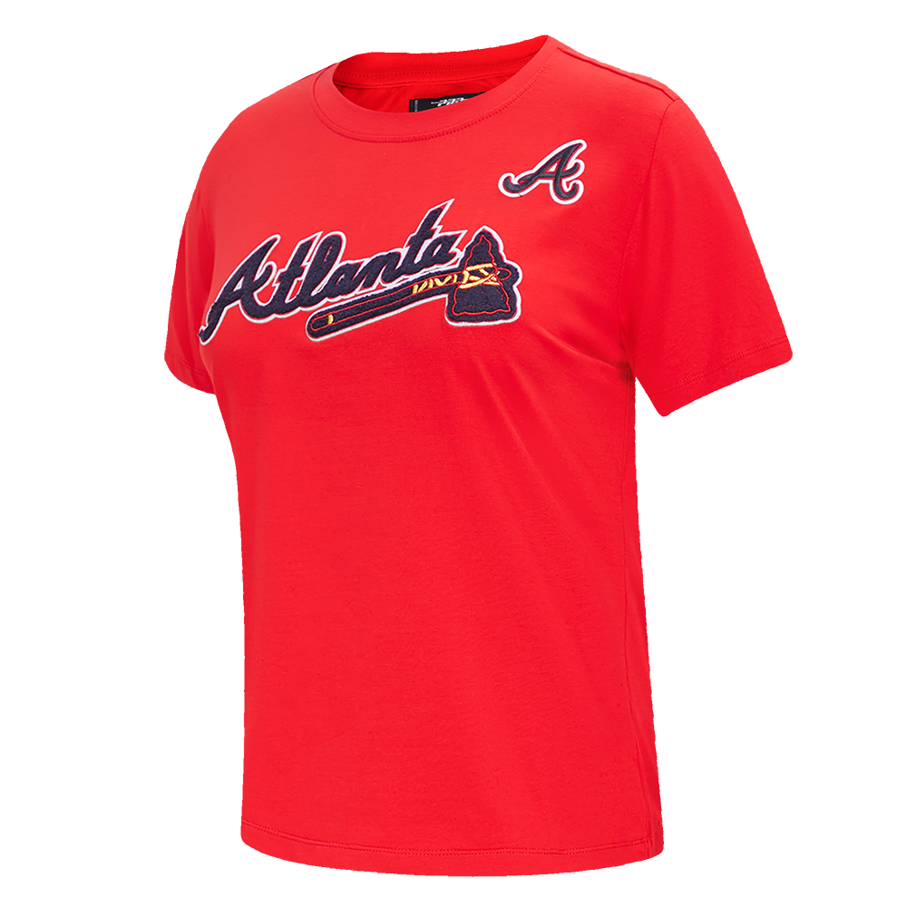 MLB ATLANTA BRAVES CLASSIC SHORT SLEEVE WOMEN'S SINGLE JERSEY SLIM FIT TOP (RED)
