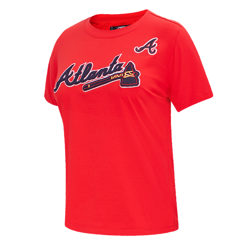 MLB ATLANTA BRAVES CLASSIC SHORT SLEEVE WOMEN'S SINGLE JERSEY SLIM FIT TOP (RED)