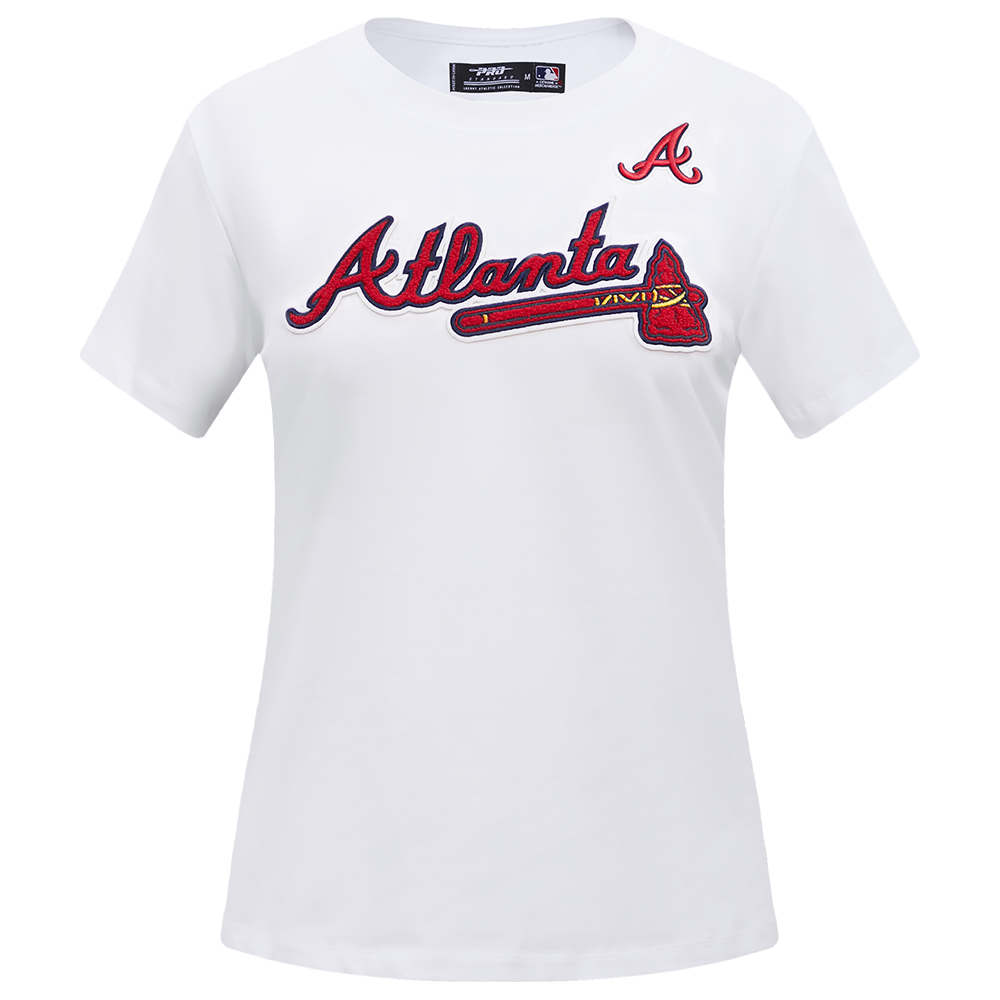 MLB ATLANTA BRAVES CLASSIC SHORT SLEEVE WOMEN'S SINGLE JERSEY SLIM FIT TOP (WHITE)